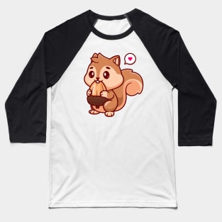 Cute Squirrel Eating Acorn Cartoon Baseball T-Shirt